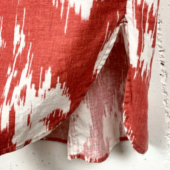 M&S Womens Linen Rich Printed V-Neck Tunic Dress 3/4 Sleeves Sienna Red Size 8 - Picture 13 of 15